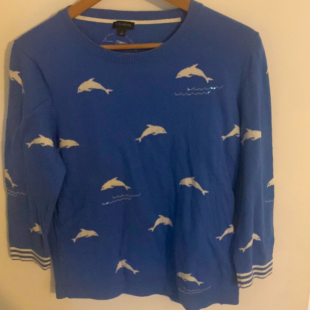 Talbots blue dolphin sweater size large